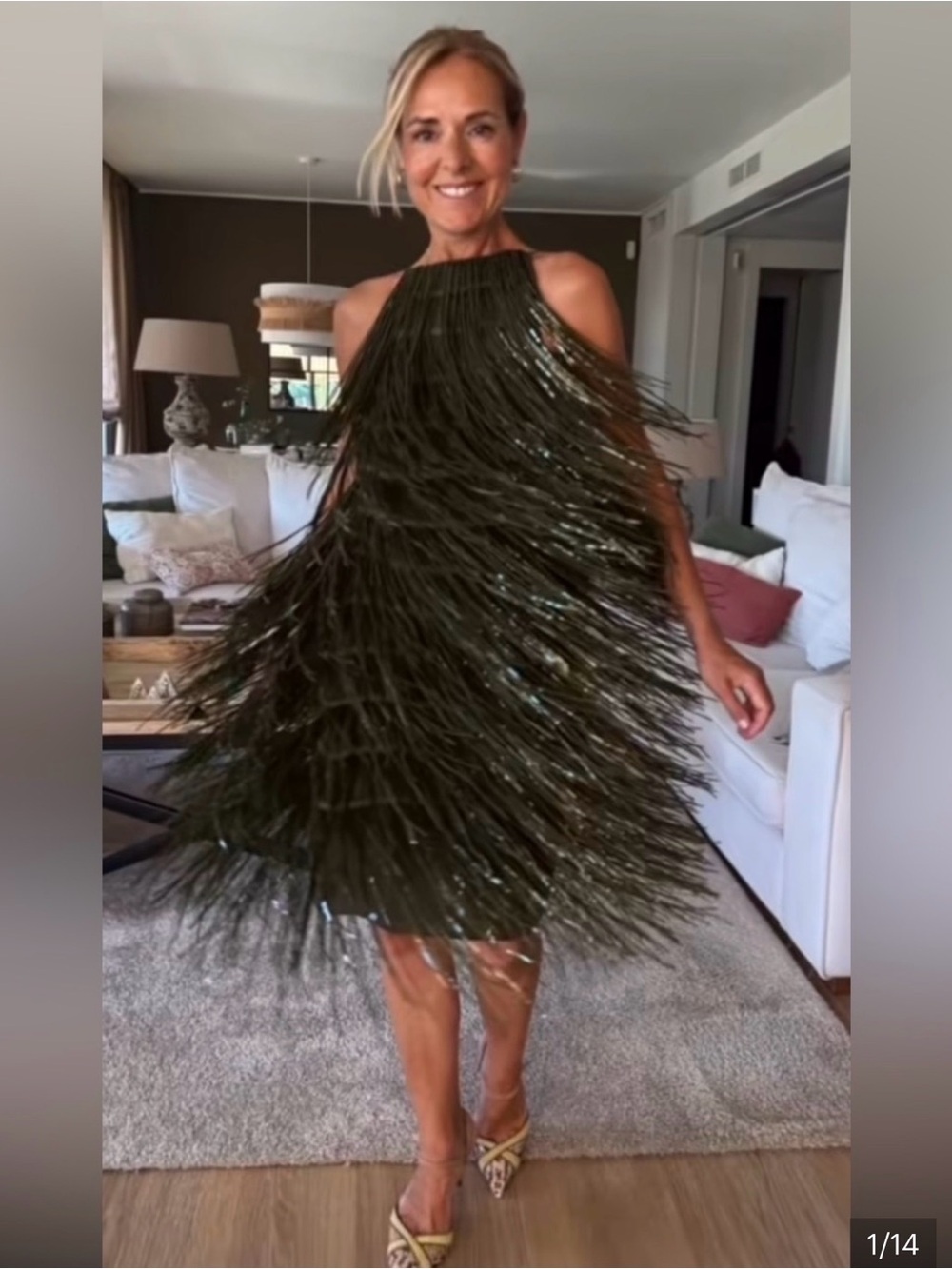 Zara Olive Green Sequin Fringe Backless Halter Dress